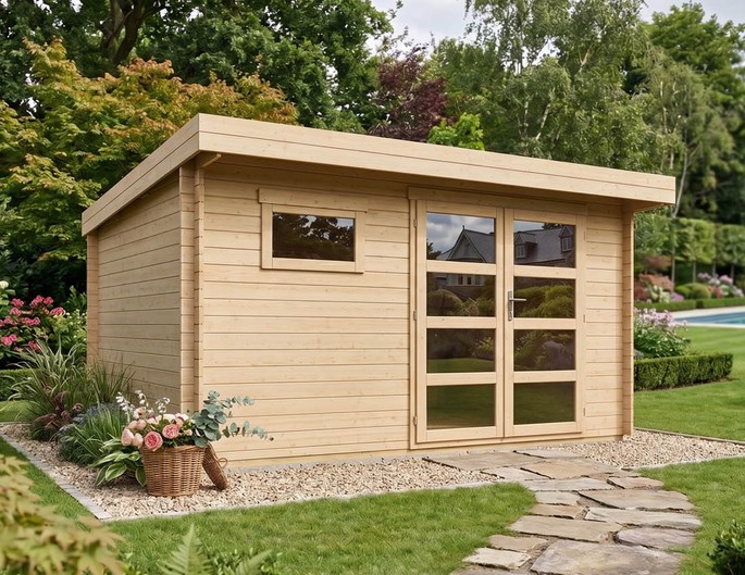 Gartenhaus Nizza 3,9x3m aus nordischer Fichte mit Doppeltür und Einzelfenster 