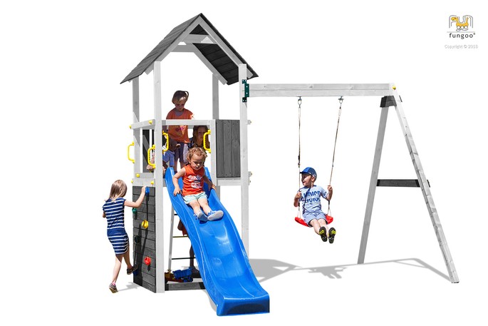 Fungoo CAROL2 speeltuin grijs-wit met glijbaan