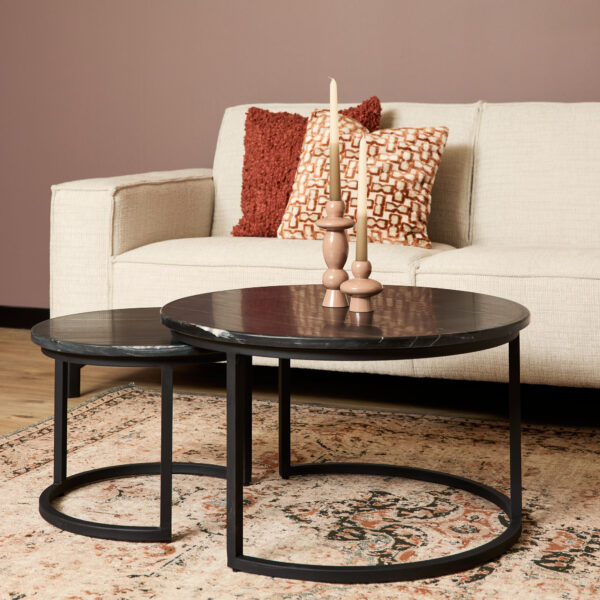 Couchtisch Set Astra Marmor Metall Schwarz Rund 70 x 70 x 40 cm 50 x 50 x 35 cm