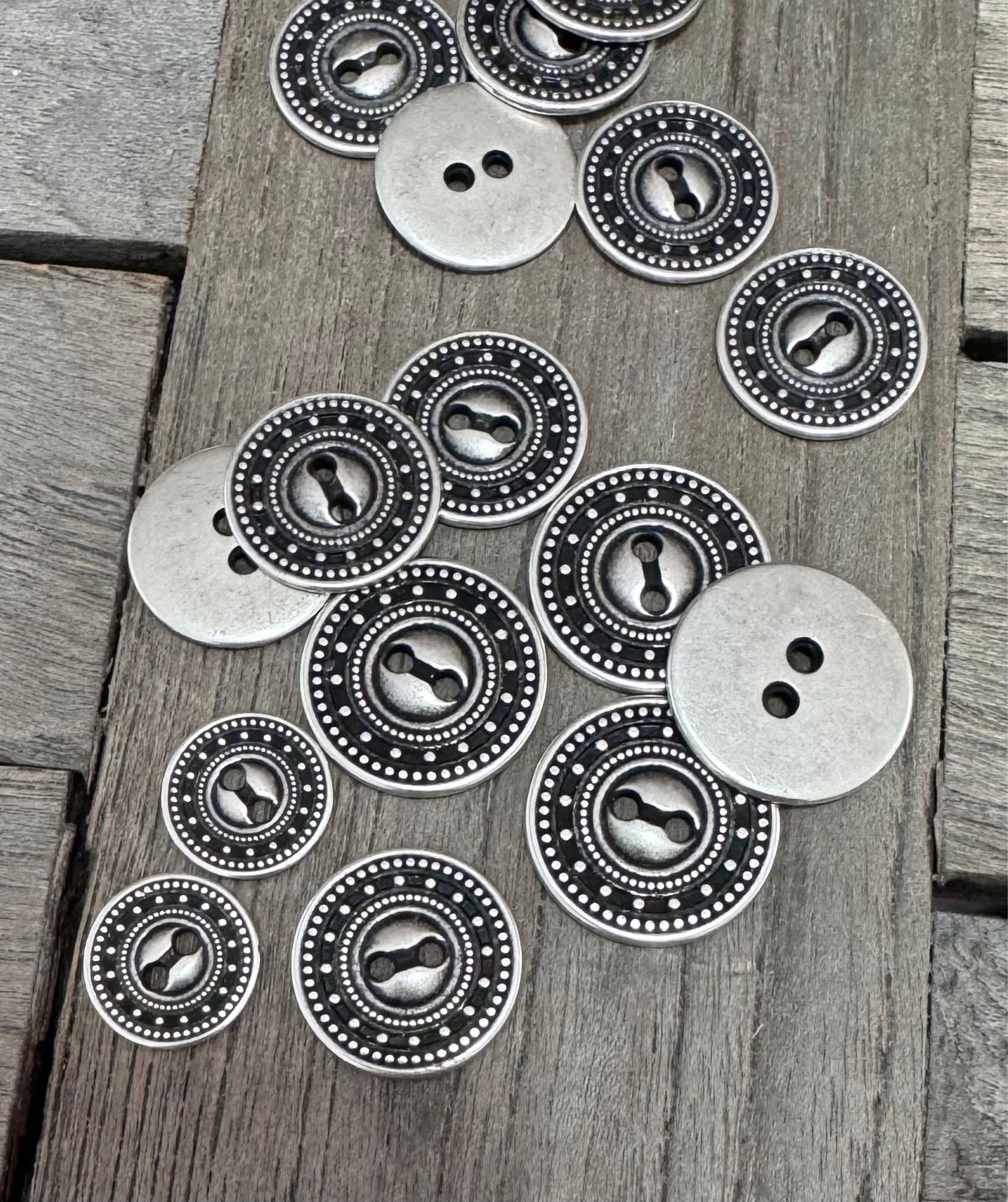 10 Stuks Metalen Knopen - Zilver/zwart Mat, Oogknoppen, 12/18/20 Mm, Made In Germany