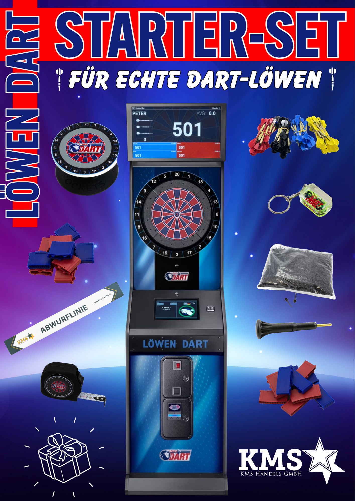 Löwen Dartautomat HB10 im blauem Design das neue Erfolgsmodell mit Super Starter Set