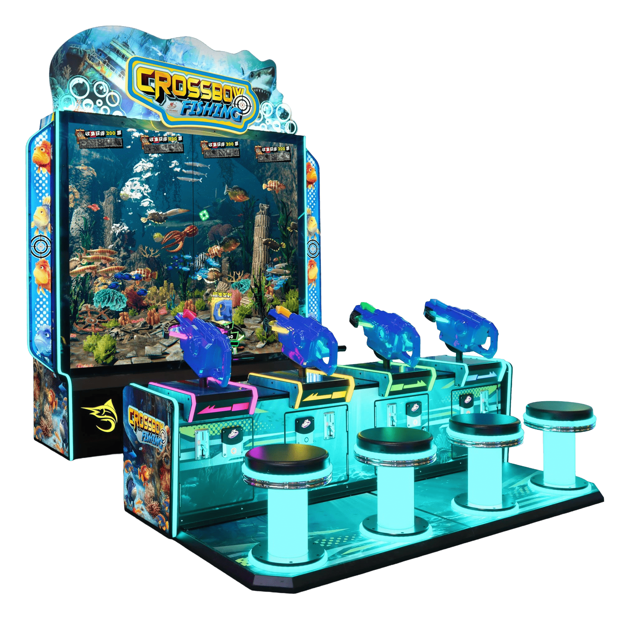 Crossbow Fishing DX Premium 4-Spieler Arcade Angelspiel mit Sitz