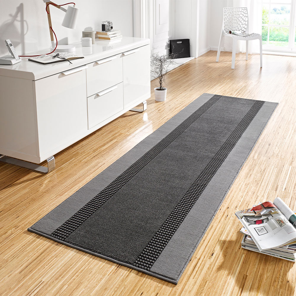 Kurzflor Teppich Läufer Band Grau