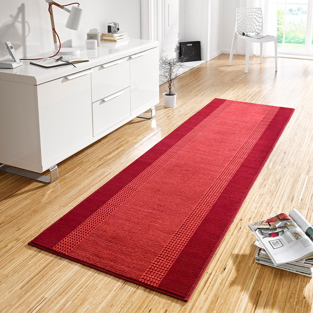 Kurzflor Teppich Läufer Band Rot