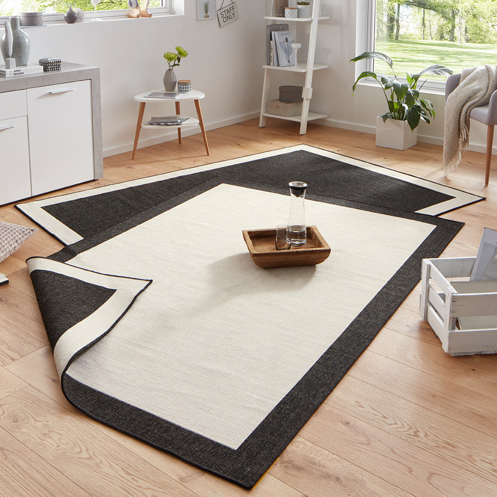 In- & Outdoor Wendeteppich Panama Creme Schwarz