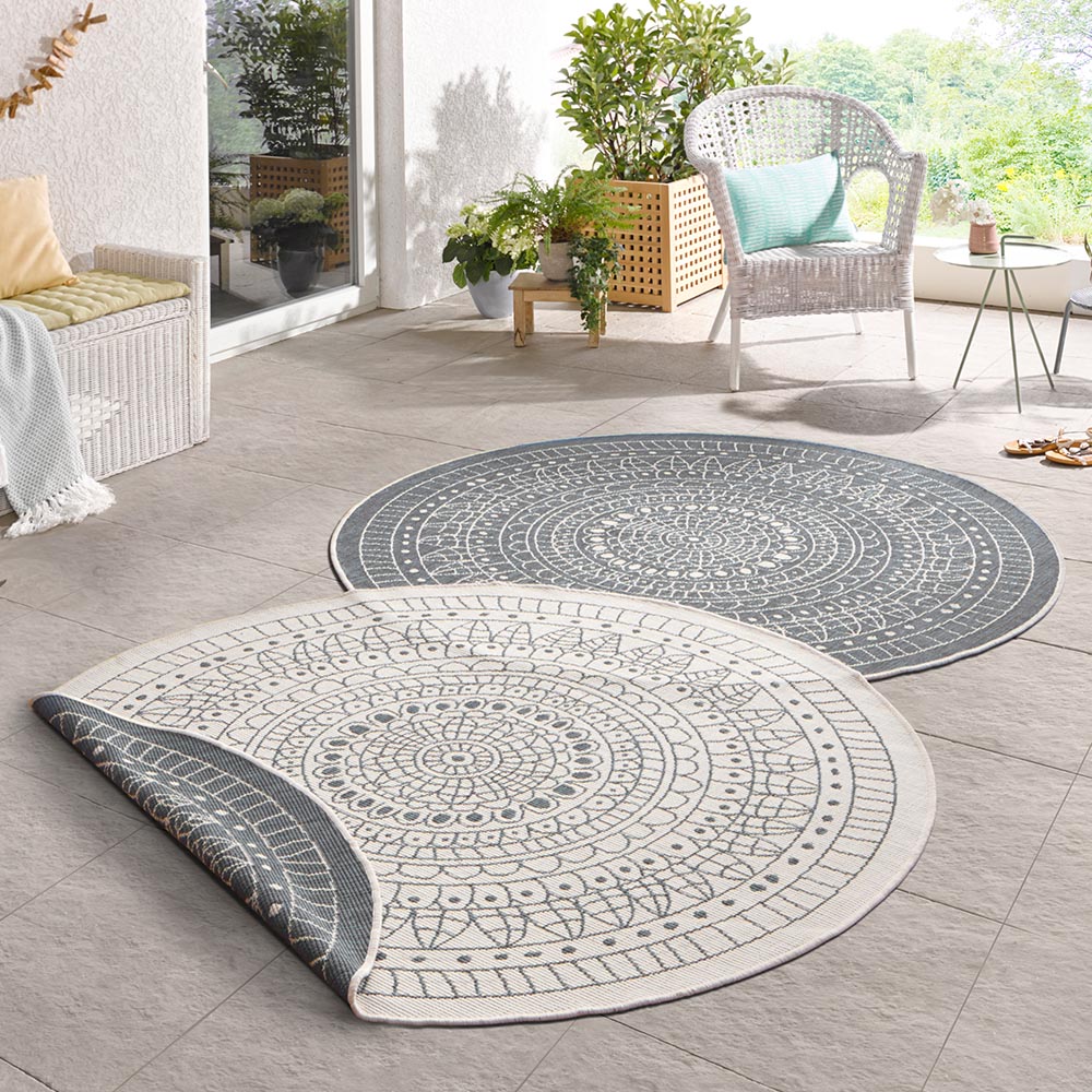 In- & Outdoor Wendeteppich Porto Creme Grau, rund