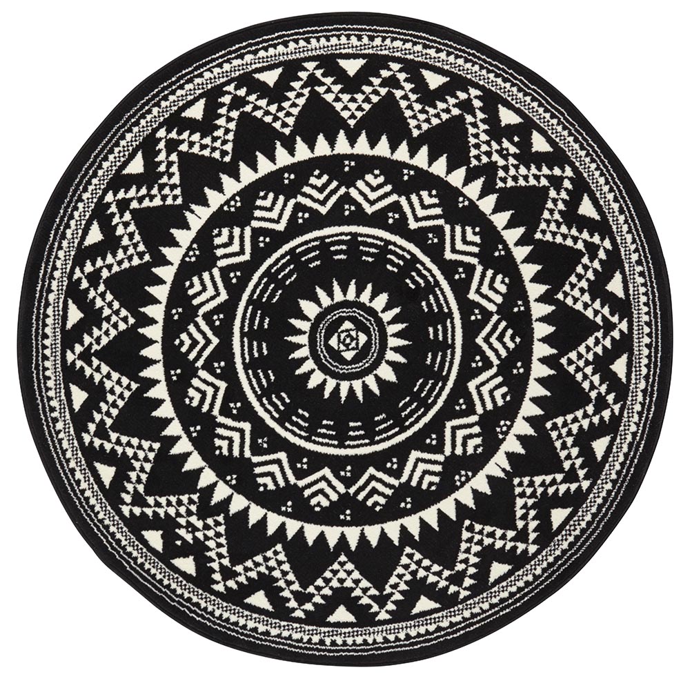 Kurzflor Teppich Valencia Schwarz Creme Rund