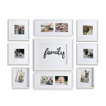 Wood 9-piece family collage photo frame set 