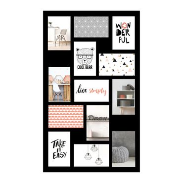 Multi-aperture 13 photo collage wall frame for 4x6" photos