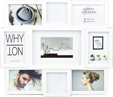 Multi-aperture 9 photo collage wall frame to fit 7x 4x6" and 2x 4x4"
