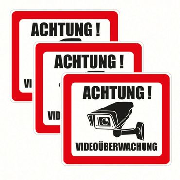 ACHTUNG! Videoüberwachung Aufkleber (3er-Pack)