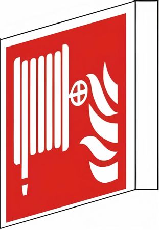 Fahnenschild zweiseitig bedruckt mit 2 Symbolen Löschschlauch nach ISO 7010 / F 002 versch. Varianten - Wandmontage
