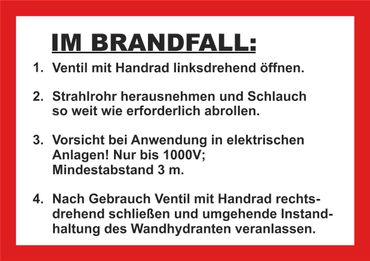 Schild Handhabungsfolie Wandhydrant DIN 14461 Teil 1 (Neue DIN 14462) für formfesten Schlauch ,  NEUESTE VERSION 2016.  Material: Folie selbstklebend, 210x148