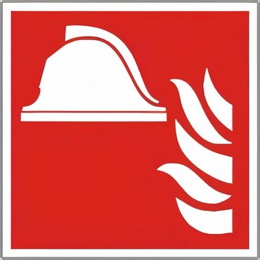 Brandschutzschild als Symbol Mittel und Geräte zur Brandbekämpfung nach ISO 7010 / F 004 versch. Varianten