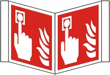 Nasenschild als Symbol Brandmelder nach ISO 7010 / F 005 , zweiseitig bedruckt mit 2 Symbolen Brandmelder , Größe : 200 x 200 x 25 mm , Material : KN - Kunststoff Langnachleuchtend - KNS ECO SERIE