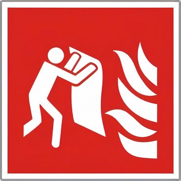 Brandschutzschild Feuerlöschdecke nach ISO 7010 / F016 ,Symbol Löschdecke 1-farbiger UV-echter Siebdruck rot , Material: Kunststoff Langnachleuchtend selbstklebend ( ORIGINAL-KNS ) DIN 67510 ASR 1.3