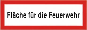 Brandschutzschild als Text " Fläche für die Feuerwehr " , Kunststoff 1 mm, 297 x 105 mm , flach