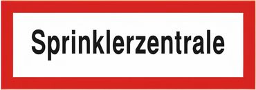 Brandschutzschild als Text " Sprinklerzentrale " - Folie oder Kunststoff 1 mm - Größen in 148 x 52 mm oder 297 x 105 mm