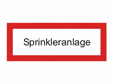 Brandschutzschild als Text " Sprinkleranlage " - Folie oder Kunststoff 1 mm - Größen in 148 x 52 mm oder 297 x 105 mm