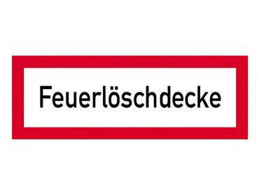 Brandschutzschild als Text " Feuerlöschdecke " - Folie oder Kunststoff 1 mm - Größen in 148 x 52 mm oder 297 x 105 mm