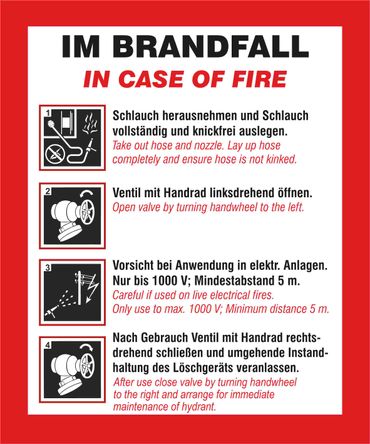 Schild Handhabungsfolie Wandhydrant - 2 sprachig/deu / engl. - neue DIN14461 (gültig ab 01.10.2016) - Folie selbstklebend - 240 x 200 mm