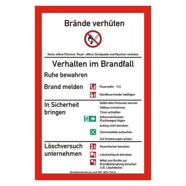 Sicherheitsaushang " Brandschutzordnung mit Symbolen nach ISO 7010 / DIN 14096-1 (Teil A) " - 200 x 300 mm - versch. Materialien