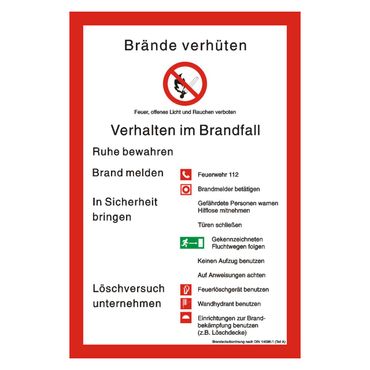 Sicherheitsaushang " Brandschutzordnung mit Symbolen nach BGV A8 / DIN 14096-1 (Teil A) " - 200 x 300 mm - versch. Materialien