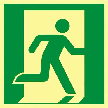 Rettungswegschild - Symbol Rettungsweg rechts , nach  ISO 7010 / E 002  " , Langnachleuchtend - versch. Ausführungen