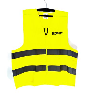 Warnweste gelb EN ISO 20471 mit Aufschrift SECURITY auf Brust und Rücken - Einheitsgröße