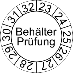 Aufkleber, Behälter-Innenprüfung mit Jahresfelder 2023 - 2032, Rolle a 1000 Stück
