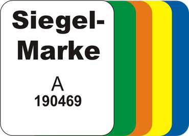 Dokumentations-Siegelmarke, Rolle a 500 Stück, fortlaufende Alpha-Nummerische Reihenfolge - verschiedene Farben
