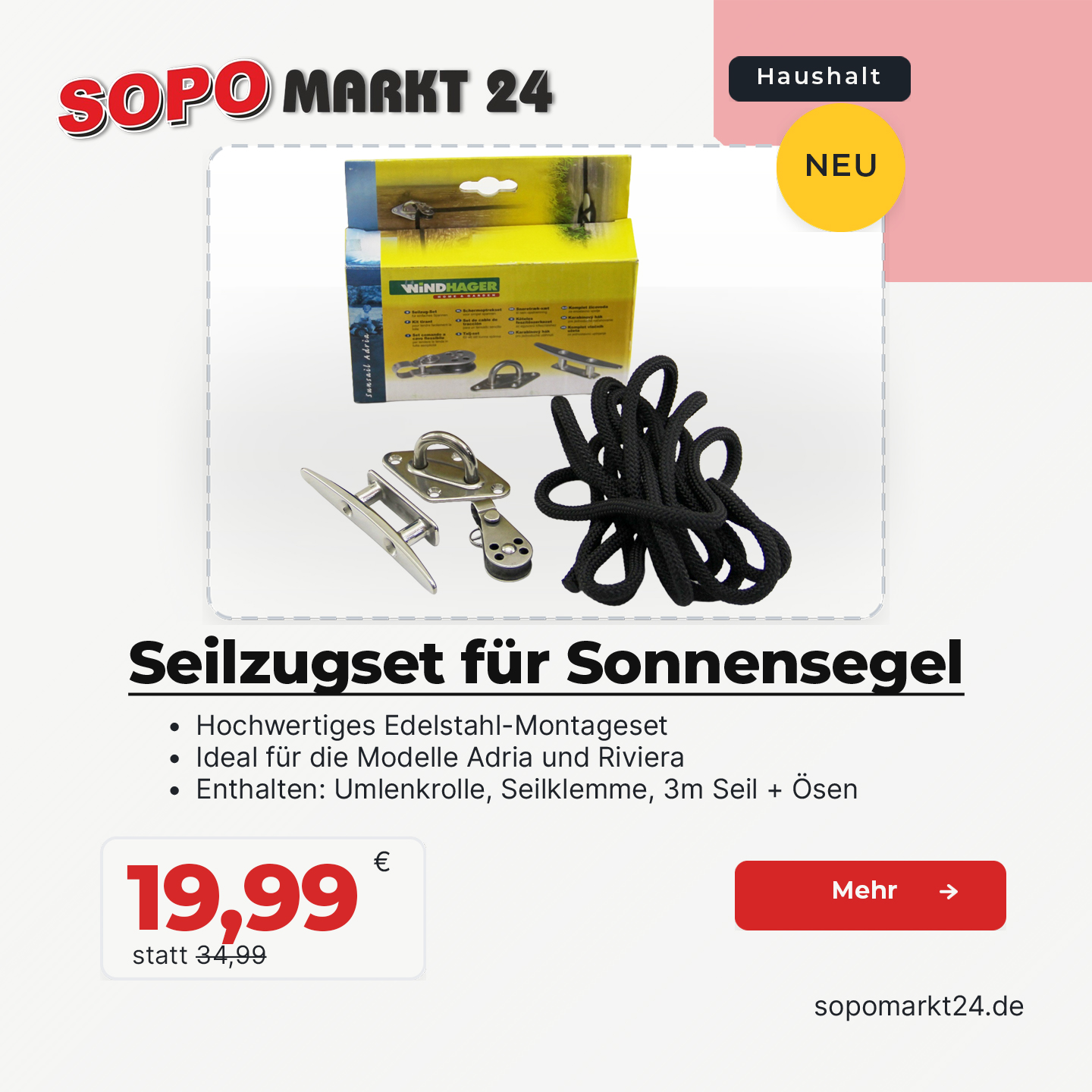 Windhager Seilzugset für Sonnensegel