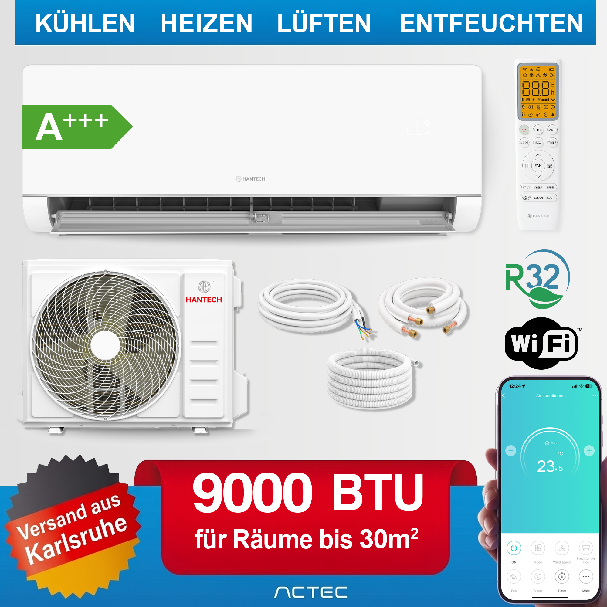 Split Klimaanlage 9000 BTU HANTECH H-Plus Klimagerät Inverter A+++ Heizen WLAN Split Klimaanlage 9000 BTU HANTECH H-Plus Klimagerät Inverter A+++ Heizen WLAN