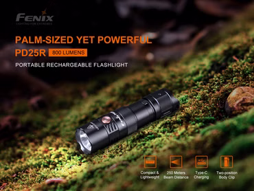 Fenix PD25R 800 Lumen BackUp Taschenlampe aufladbar , Farbe: schwarz