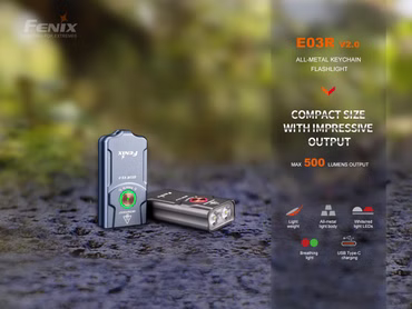Fenix E03R V2.0 Mini USB aufladbare Schlüsselbundlampe 500 Lumen und Rotlicht, Farbe: blau
