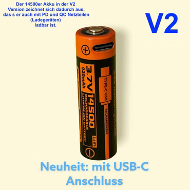 Manker 14500 V2 Li-Ionen Akku mit 920 mAh geschützt USB-C aufladbar