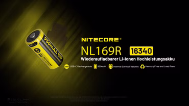 Nitecore Li-Ion Akku Typ 16340 - 950 mAh mit USB-C - NL169R