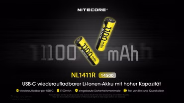Nitecore Li-Ion Akku Typ 14500 - 1100mAh USB-C - NL1411R