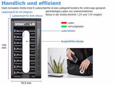 Xtar L8 – Ladegerät für 8x Li-Ion 1,5V und Ni/MH 1,5V Akkus AA/AAA