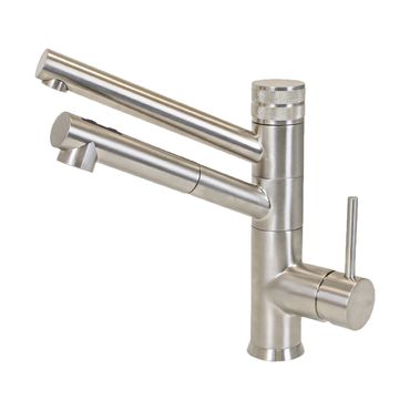 3-Wege-Wasserhahn mit ausziehbarer Brause CUCINA IDEALE, Nickel Satiniert / Edelstahl Look