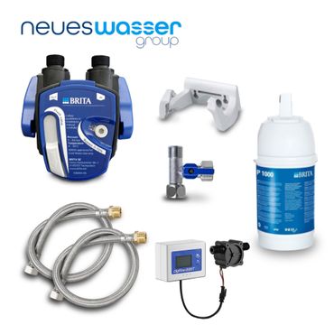 Untertisch-Wasserfilter: BRITA Filter-Kopf, BRITA Filter P1000, BRITA-Filterwechselanzeige, Flexschlauch, Eckventil-Adapter