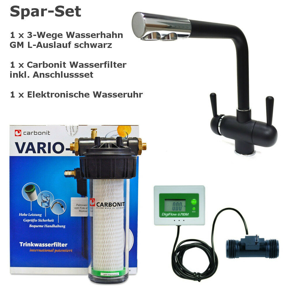 Sparset CARBONIT VARIO CLASSIC Wasserfilter + Dreiwege Wasserhahn GM , L schwarz + Wasseruhr - Photo 0