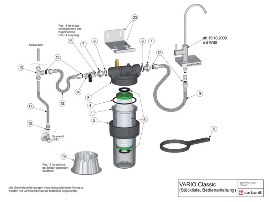 Sparset CARBONIT VARIO CLASSIC Wasserfilter + Dreiwege Wasserhahn GM , L schwarz + Wasseruhr - Photo 4