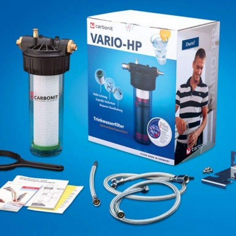 Sparset CARBONIT VARIO CLASSIC Wasserfilter inkl. Dreiwege Wasserhahn DOLPHIN Matt Edelstahl + Wasseruhr - Photo 1