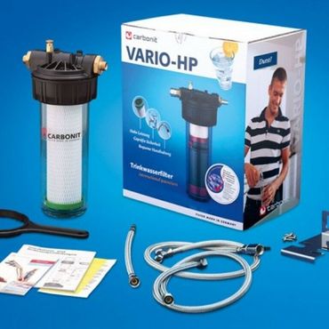 Sparset CARBONIT VARIO CLASSIC Wasserfilter inkl. Dreiwege Wasserhahn DOLPHIN Matt Edelstahl + Wasseruhr - Photo preview 1