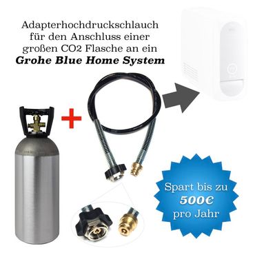 Adapter-Hochdruckschlauch inkl. CO2 Flasche 2 kg geeignet für Wassersprudler Grohe Blue Home