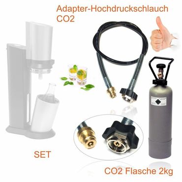 Spar-Set: CO2 Adapter-Hochdruckschlauch + 2kg Eigentumsflasche CO2 geeignet für Wassersprudler SODASTREAM Crystal, Pinguin etc. Bis zu 350 Liter Sprudelwasser pro Füllung!