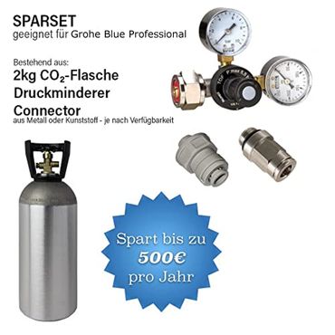 CO2 Druckminderer inkl. 2 kg CO2 Flasche geeignet für Grohe Blue Professional