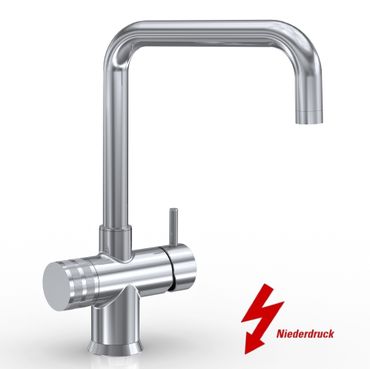 Designer Drei-Wege-Wasserhahn GM U-Auslauf Edelstahl Look (NIEDERDRUCK)