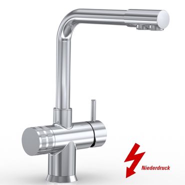 Designer Drei-Wege-Wasserhahn GM L-Auslauf Edelstahl Look (NIEDERDRUCK)